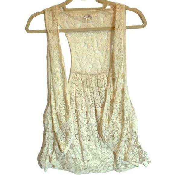 ANTHROPOLOGIE MOYNA Tiered Ruffle Back White Cream Beaded Lace Floral Vest M - Picture 8 of 8
